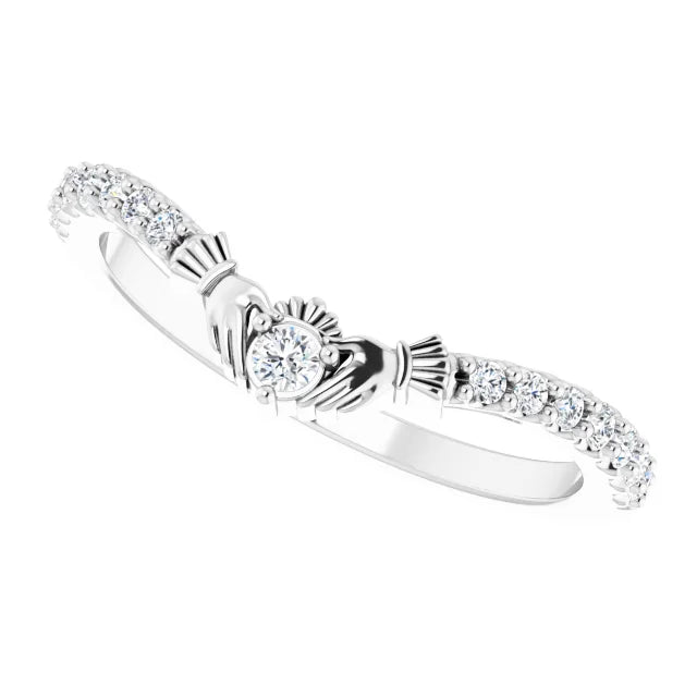 14K White Gold 1/5 CTW Natural Diamond Claddagh Contour Band or Stackable