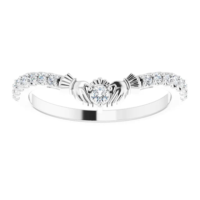 14K White Gold 1/5 CTW Natural Diamond Claddagh Contour Band or Stackable