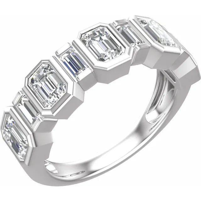 14K Yellow Gold 1.50 CTW Lab-Grown Diamond Ring with Emerald Cut Stones- Size 7
