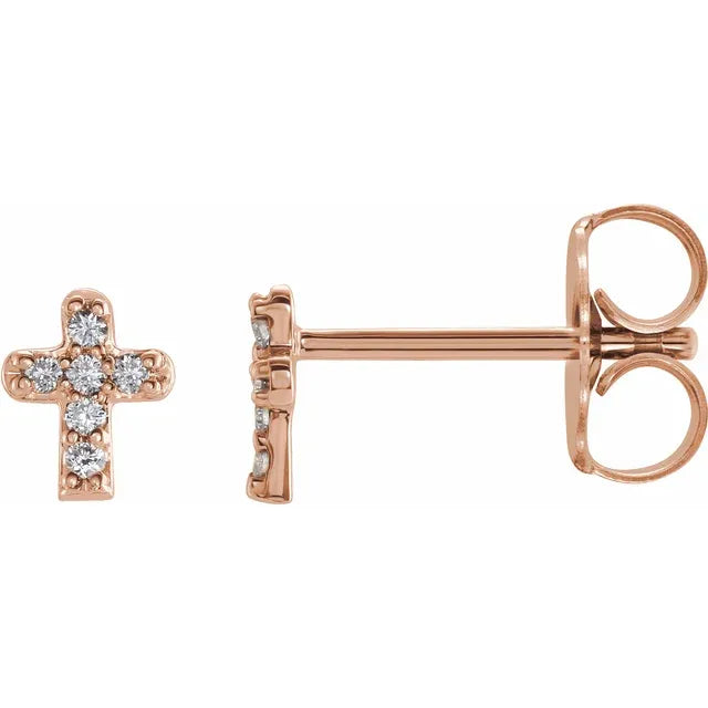 TINY Baby gold 14K Yellow .06 CTW Natural Diamond Youth Cross Earrings