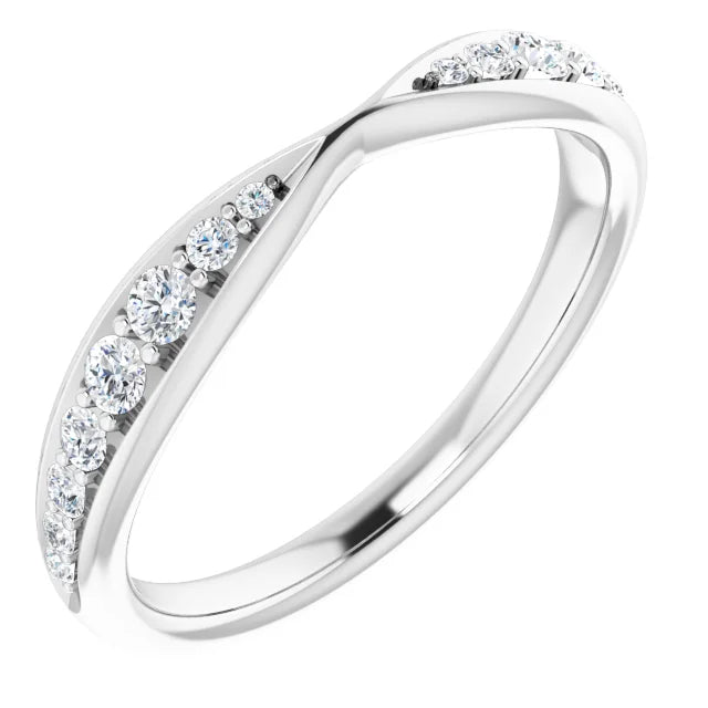 14K White Gold 1/5 CTW Natural Diamond Pinched Contour Band or Stackable