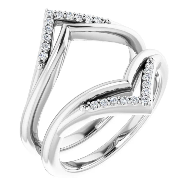 14K White 1/8 CTW Natural Diamond Double V Shape Ring Guard