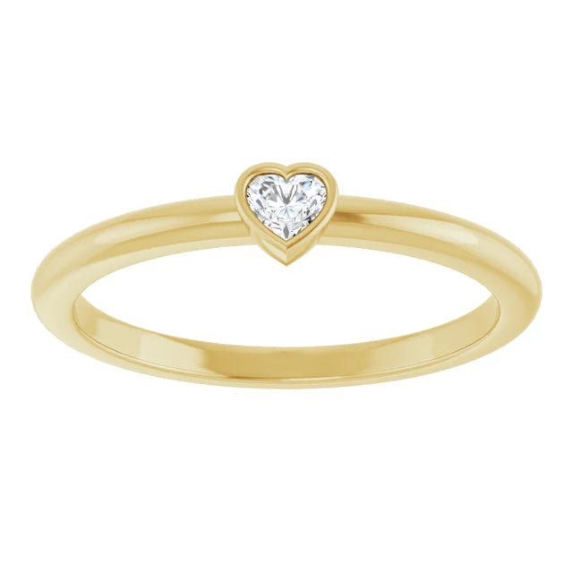 14K Yellow Gold Tiny Heart Ring, .10 carat natural Heart