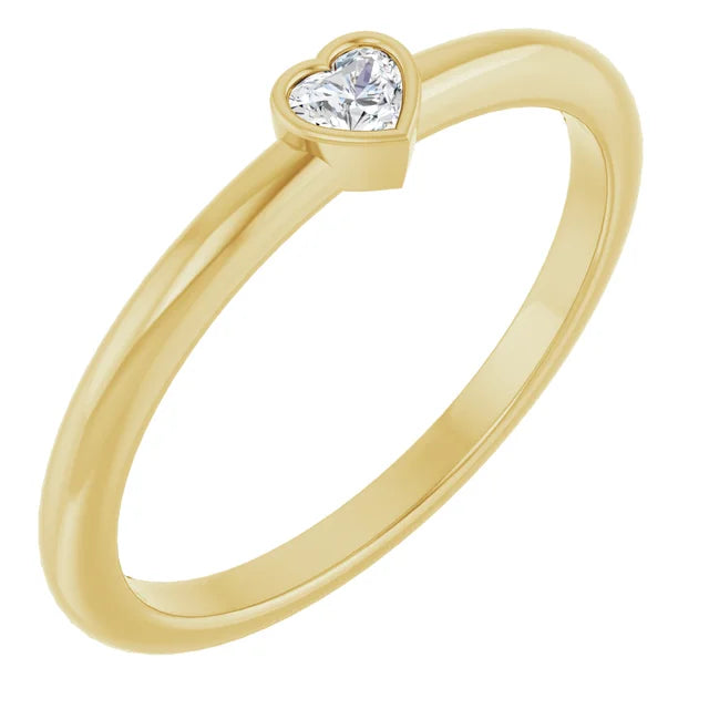 14K Yellow Gold Tiny Heart Ring, .10 carat natural Heart