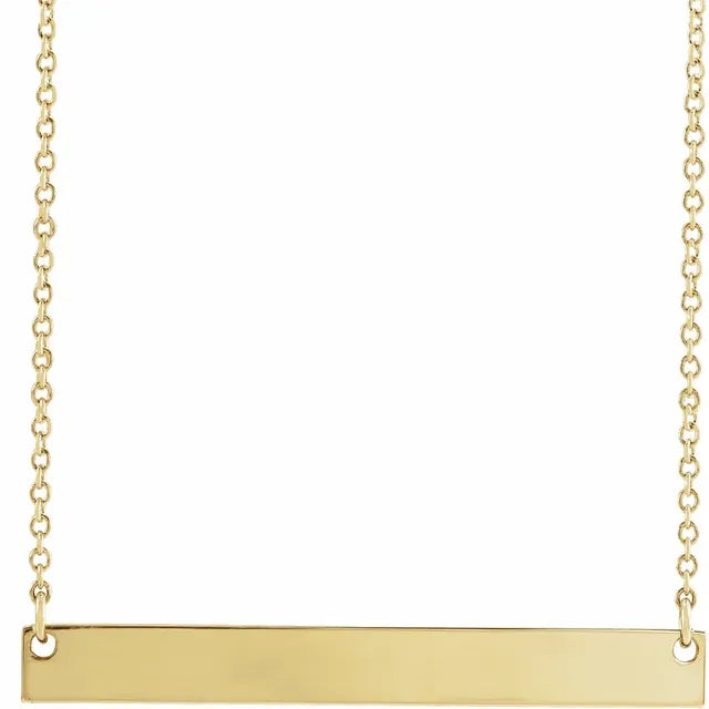14K Yellow Gold Engravable Bar , Size 34x4 mm, comes 18" Necklace
