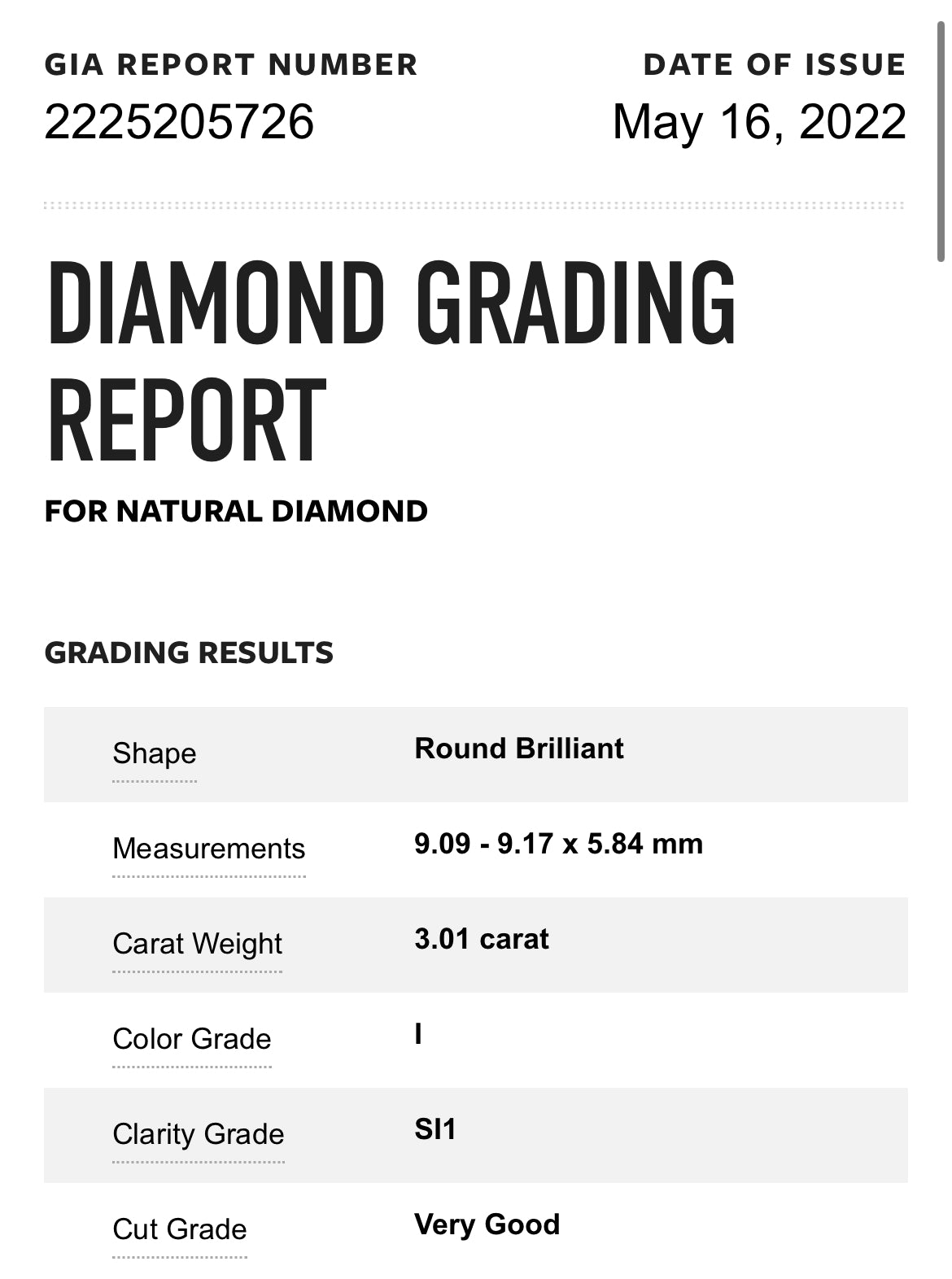 3.01 Carat Natural Round Diamond