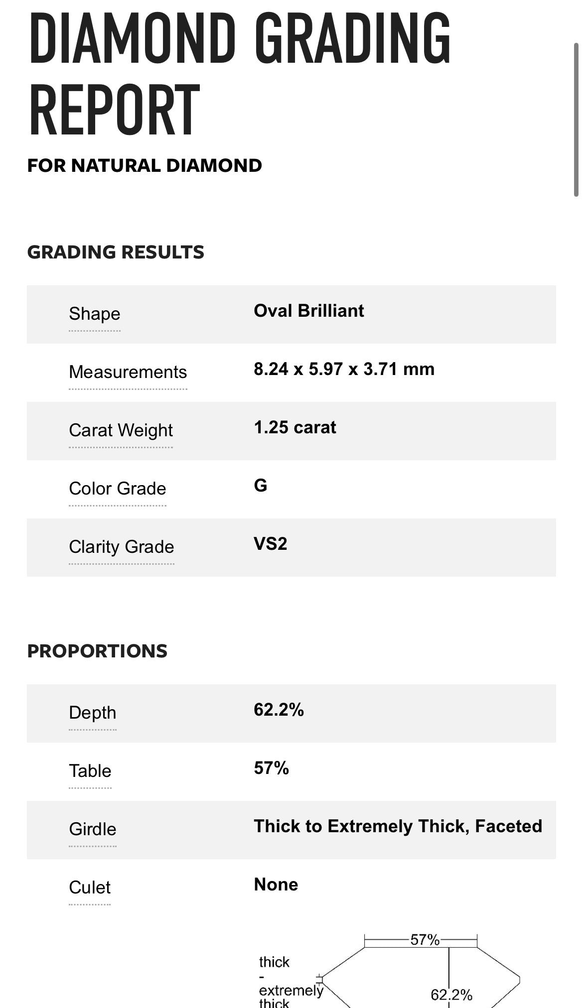 1.25 Carat Oval Cut Diamond G , VS2 , GIA Certified 2221834863