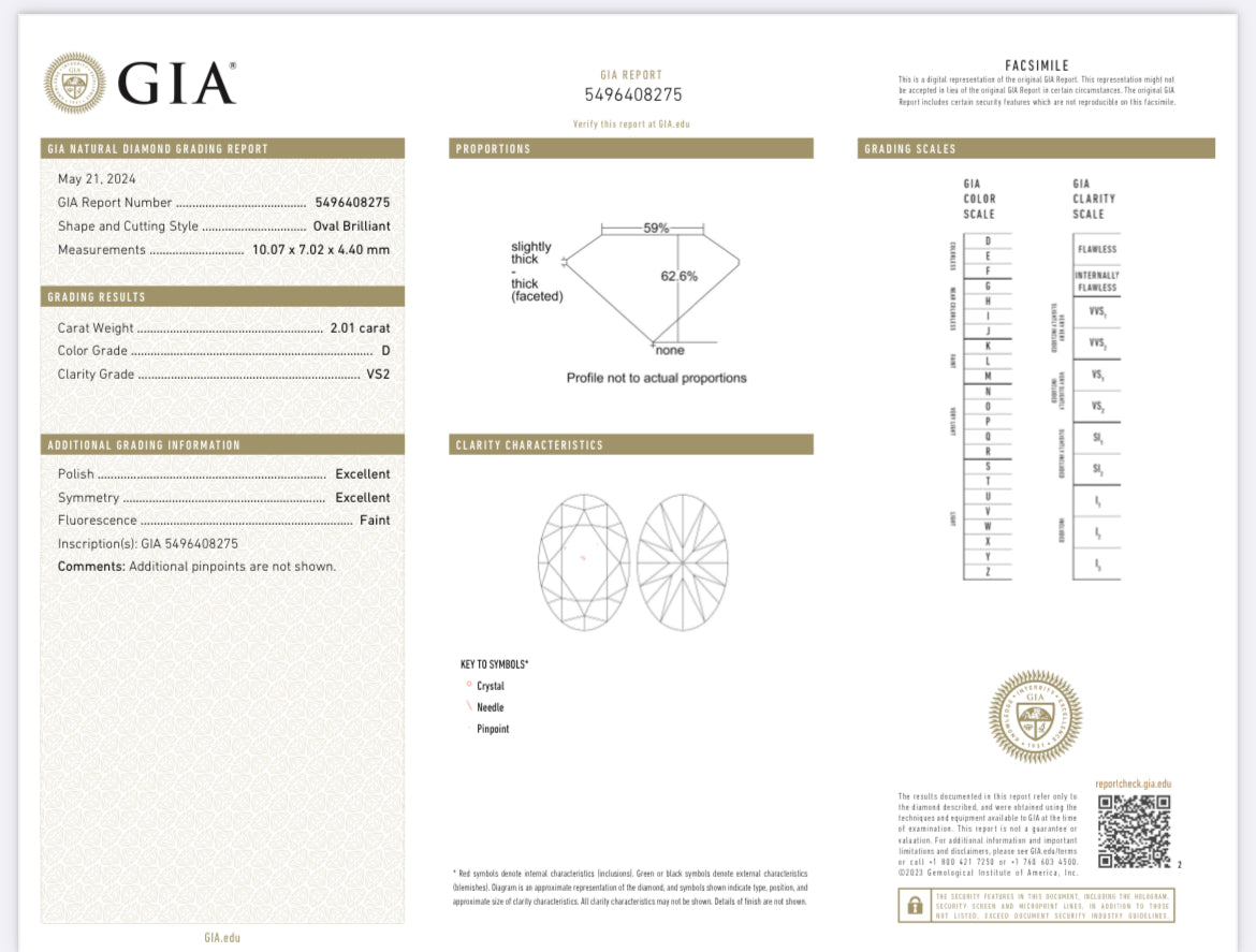 2.01 Carat Oval Diamond D , VS2 , GIA CERTIFICATE 546408275
