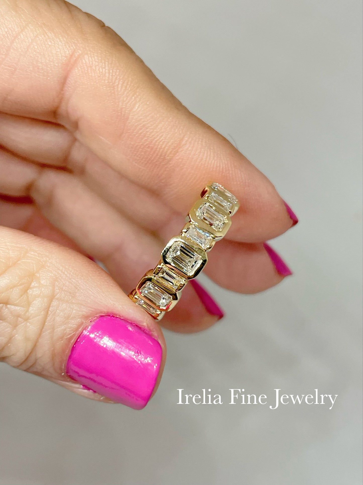 14K Yellow Gold 1.50 CTW Lab-Grown Diamond Ring with Emerald Cut Stones- Size 7