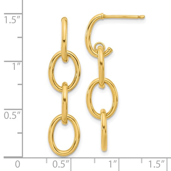 14k Yellow Gold Oval Dangle Earrings