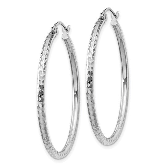 14k Gold Polished Lightweight Large Diamond-cut Tube Hoop Earrings - Metal Options 14k Rose - White - Yellow