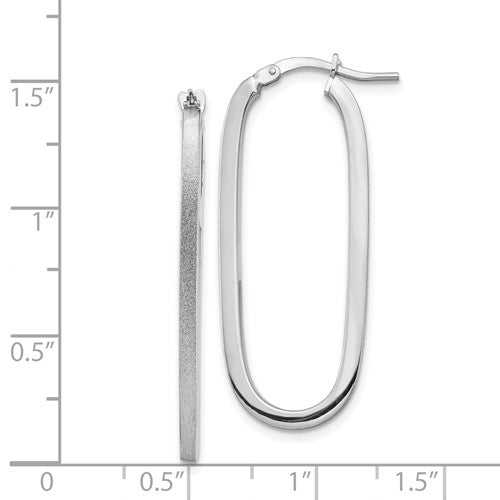 14k White Gold Polished and Satin 2mm Oval Hoop Earrings