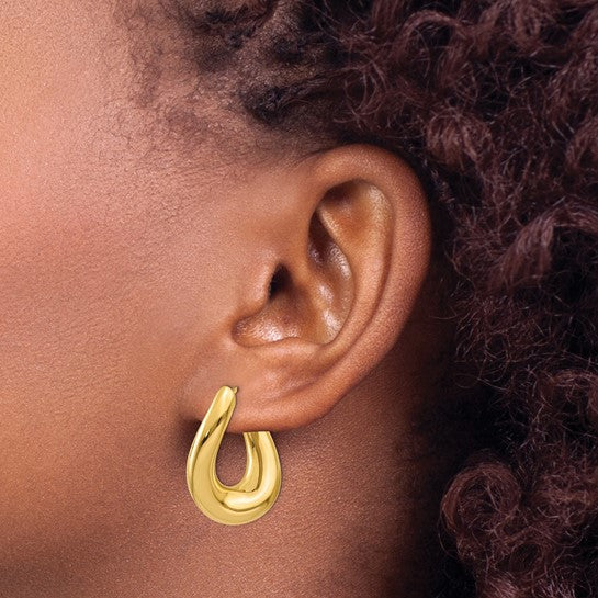 14k Yellow Gold Twisted Oval Hoop Earrings