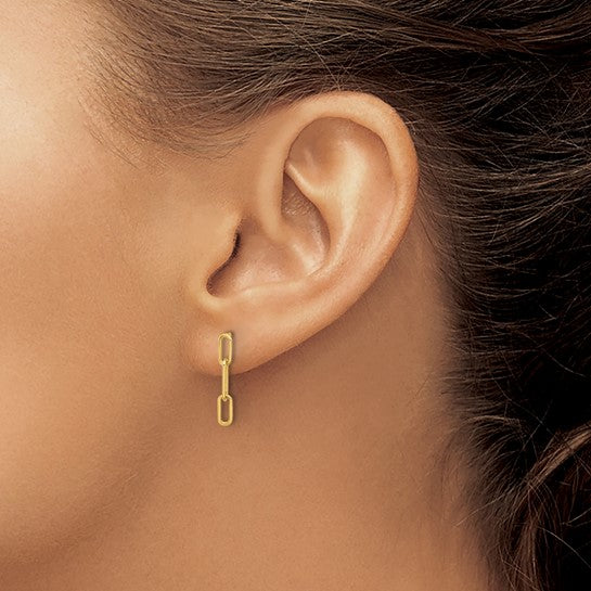 14K Yellow Gold Polished Open Link Post Dangle Earrings
