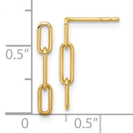 14K Yellow Gold Polished Open Link Post Dangle Earrings