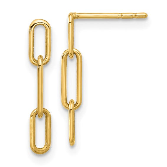 14K Yellow Gold Polished Open Link Post Dangle Earrings
