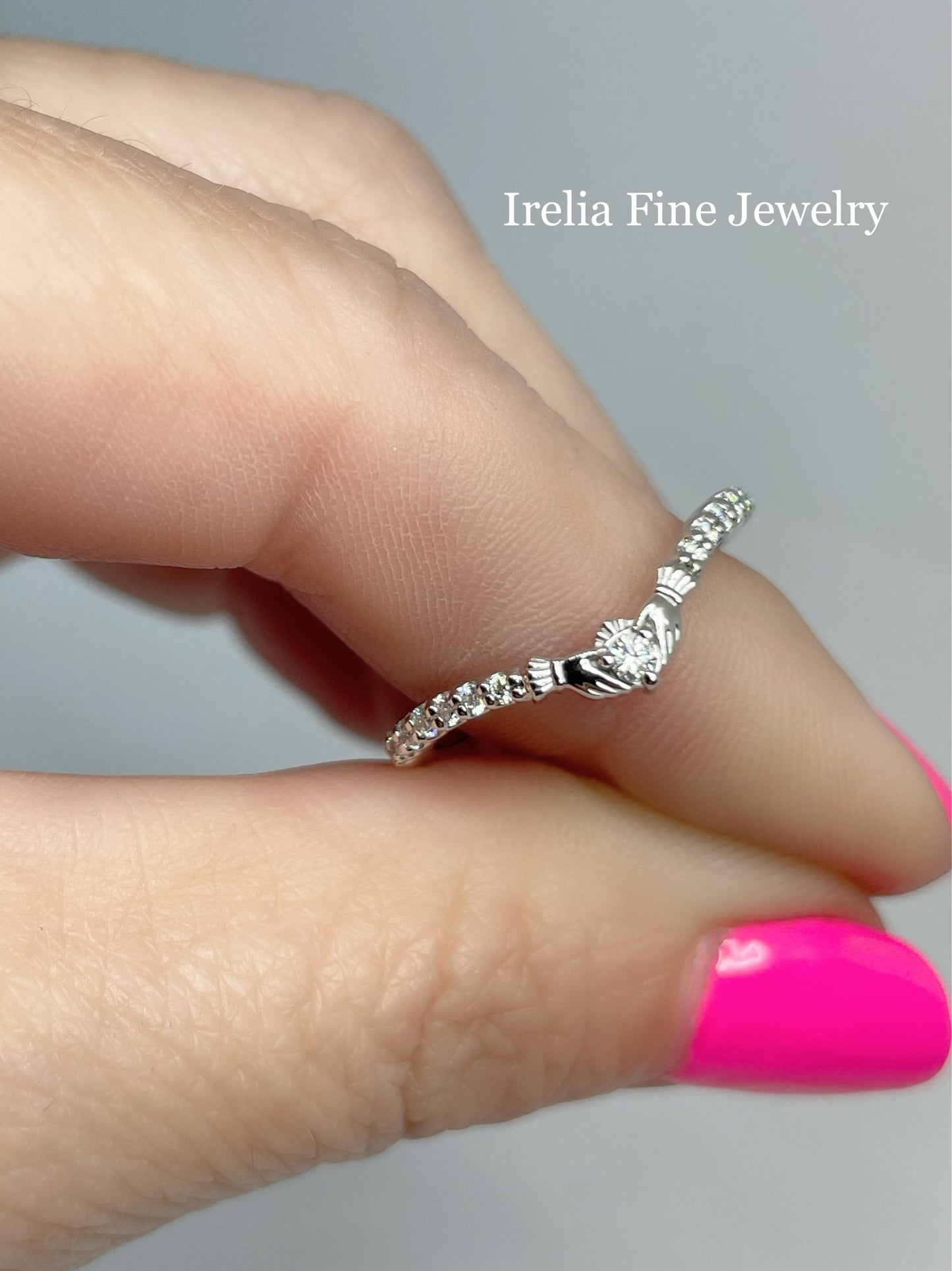 14K White Gold 1/5 CTW Natural Diamond Claddagh Contour Band or Stackable
