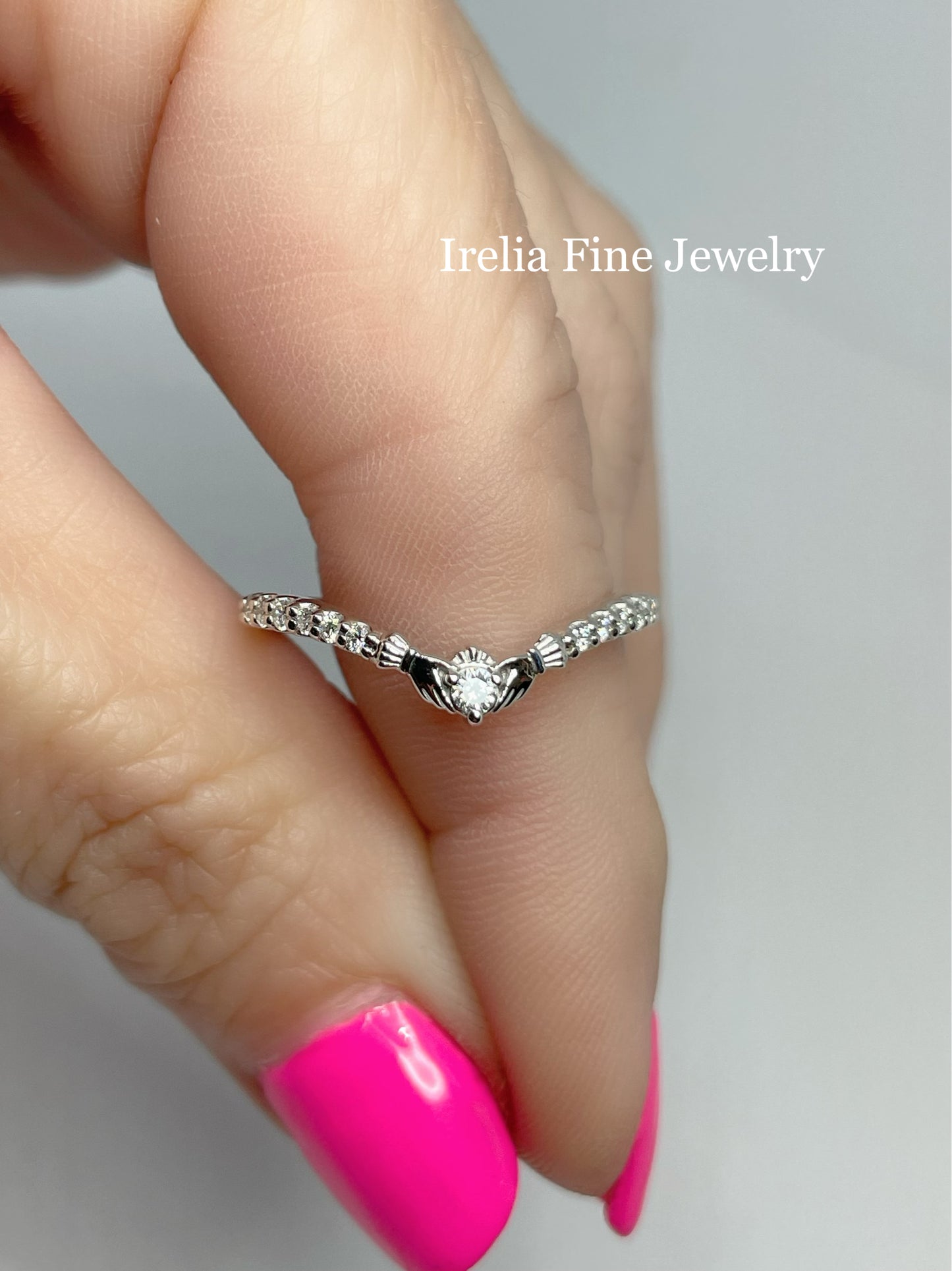 14K White Gold 1/5 CTW Natural Diamond Claddagh Contour Band or Stackable