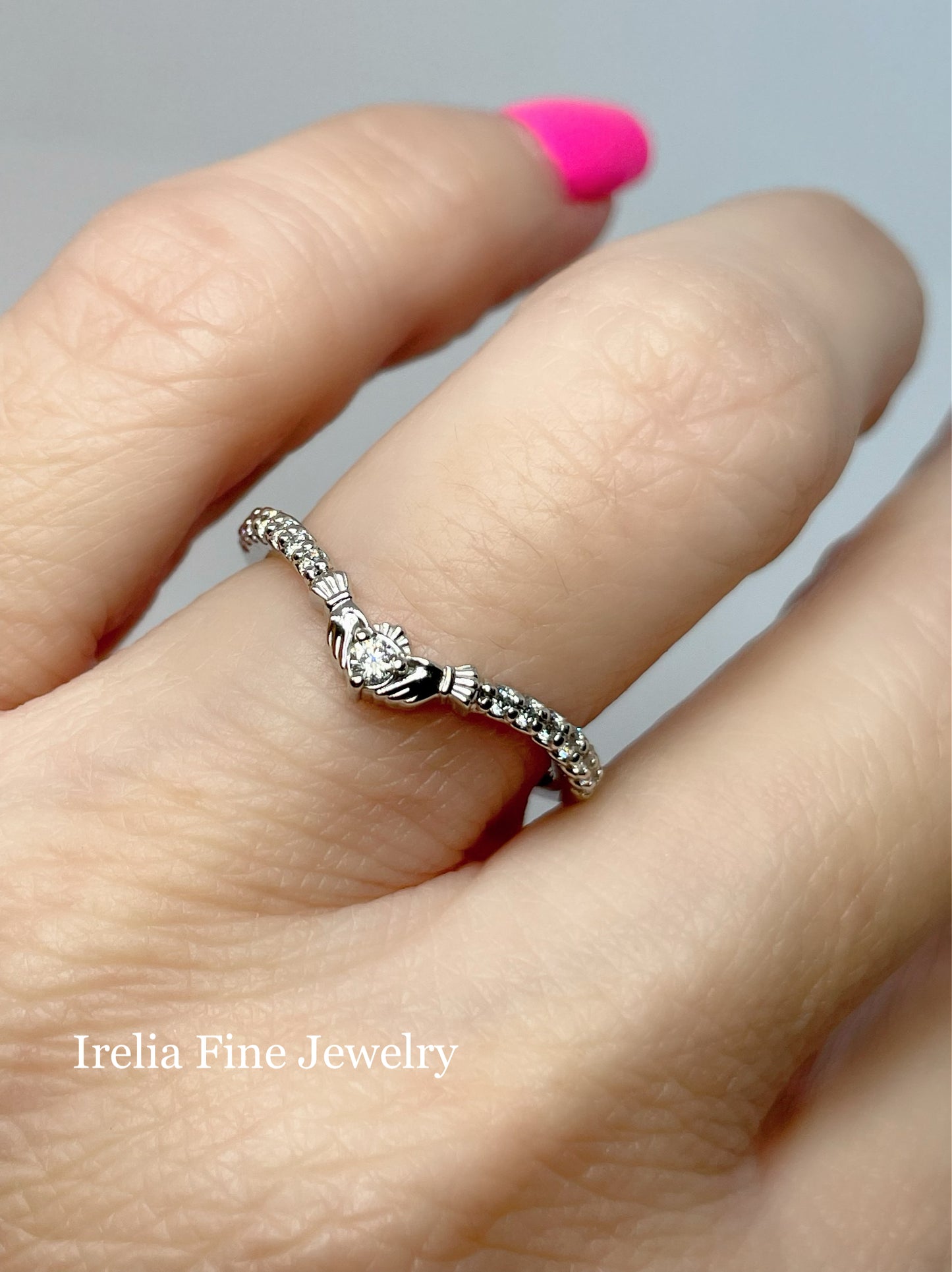 14K White Gold 1/5 CTW Natural Diamond Claddagh Contour Band or Stackable