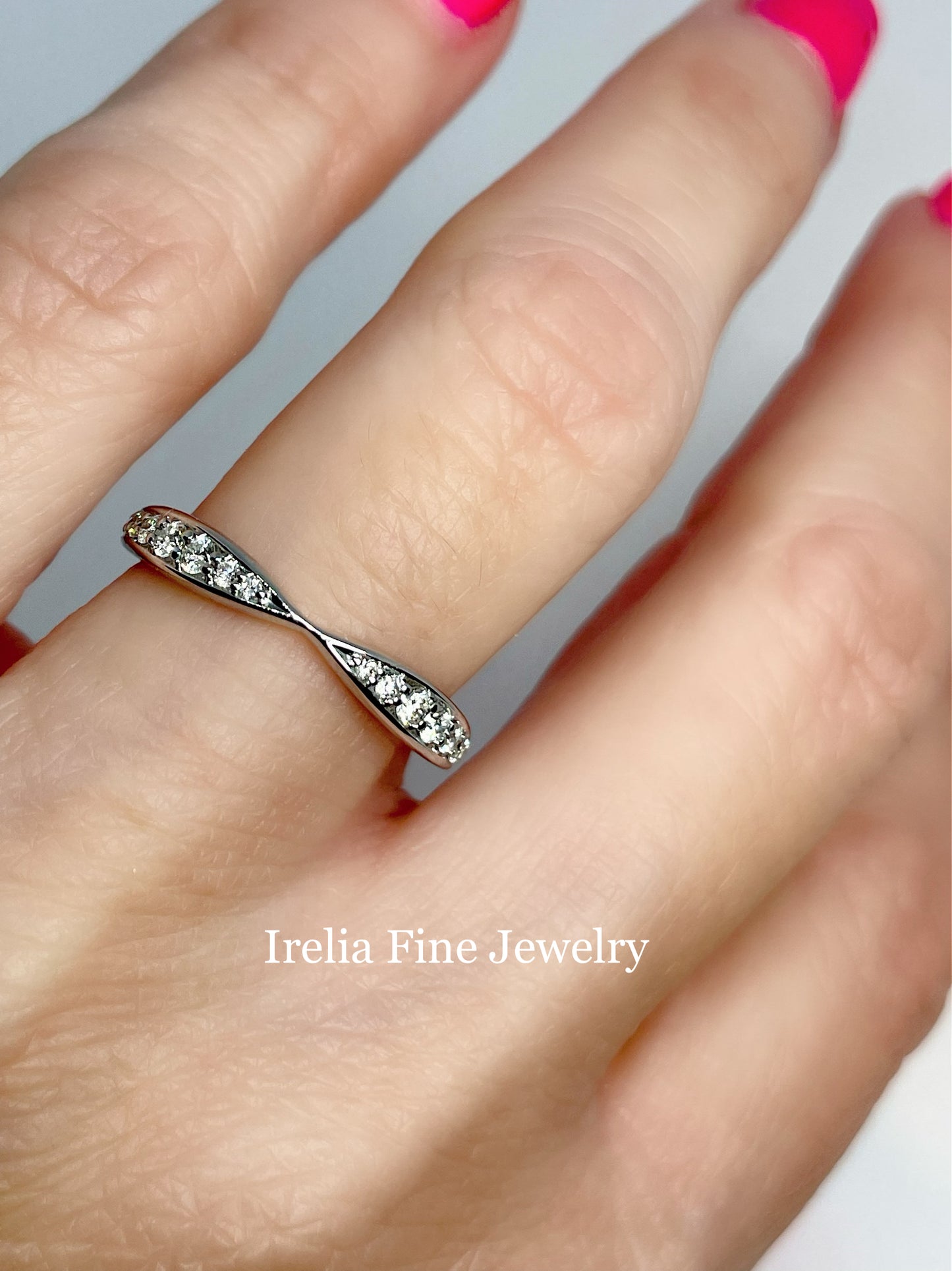 14K White Gold 1/5 CTW Natural Diamond Pinched Contour Band or Stackable