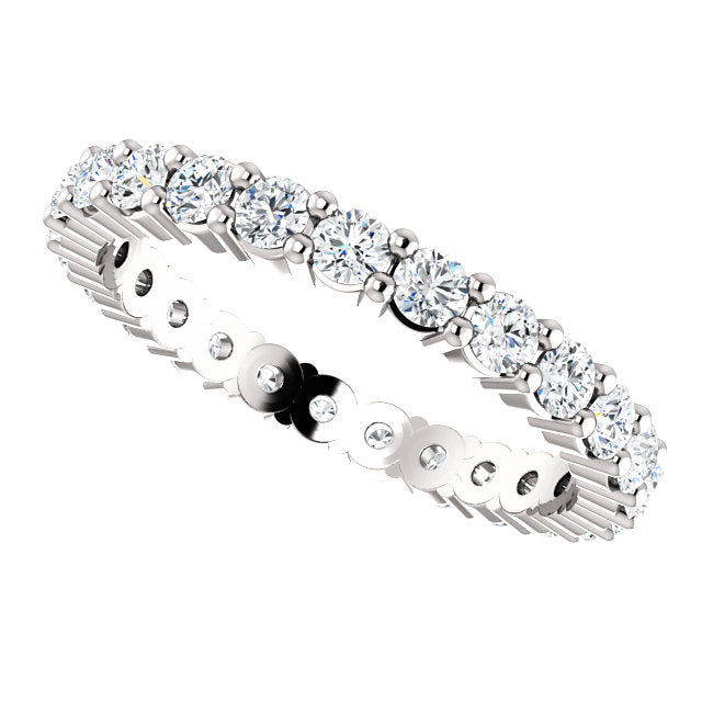 14K White Gold 2 mm Round Natural 7/8 Carat Diamond Eternity Band, Ring Size 7