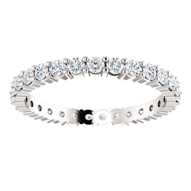 14K White Gold 2 mm Round Natural 7/8 Carat Diamond Eternity Band, Ring Size 7