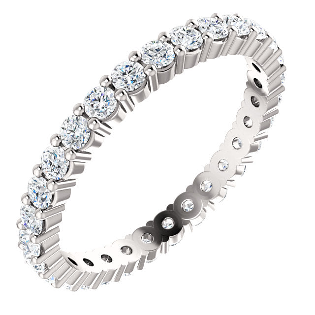 14K White Gold 2 mm Round Natural 7/8 Carat Diamond Eternity Band, Ring Size 7