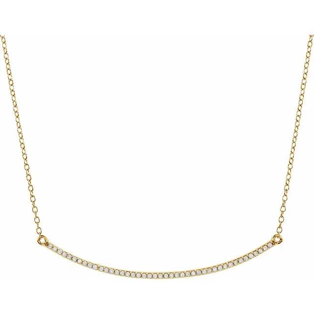 14K Yellow 1/6 CT Natural Diamond Bar Pendant, Comes with Adjustable 16-18" Necklace