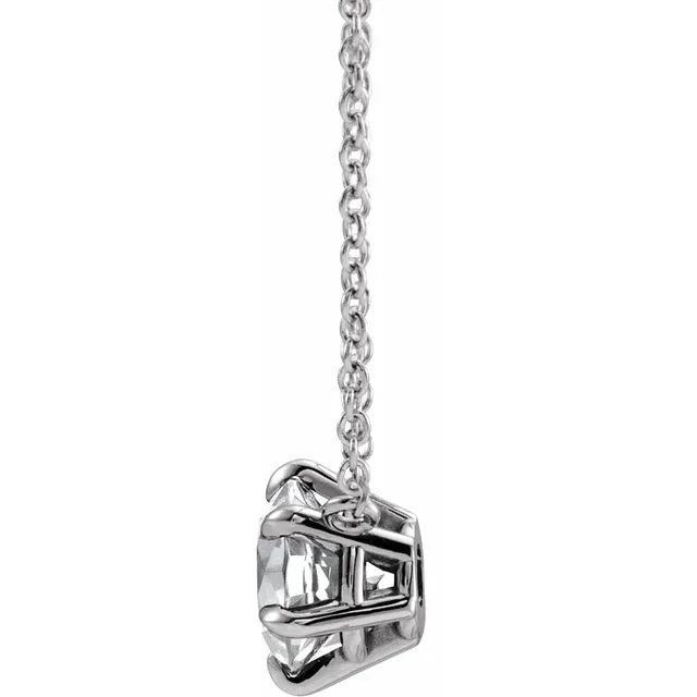 14K White 1/4 CT Natural Round Diamond Solitaire, Comes with 16" Necklace