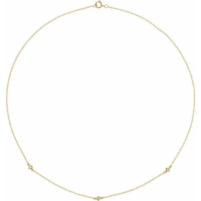 14K White 1/6 CTW Natural Diamond 3-Station, Comes with 14k Gold 18" Necklace