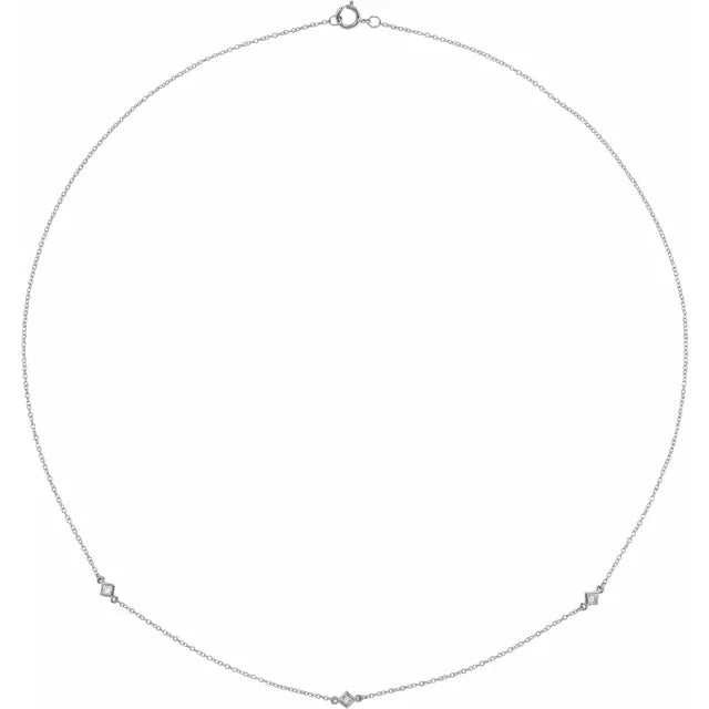 14K White 1/6 CTW Natural Diamond 3-Station, Comes with 14k Gold 18" Necklace