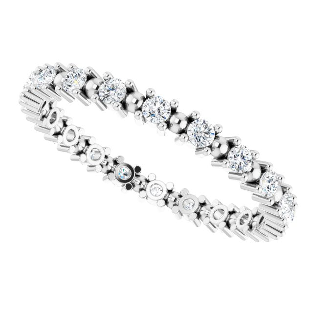 14K White 3/8 CTW Natural Diamond Eternity with Beaded design, Ring Size 7