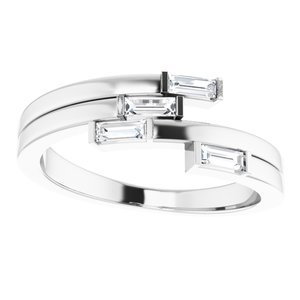 Beautiful 14k White Gold Geometric Ring , this ring has 4 diamond with a total 1/4 carat in Baguette Diamonds measuring 3.75 x 1.50 mm