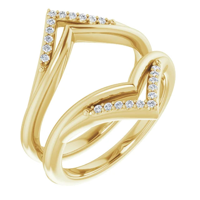 14K White 1/8 CTW Natural Diamond Double V Shape Ring Guard