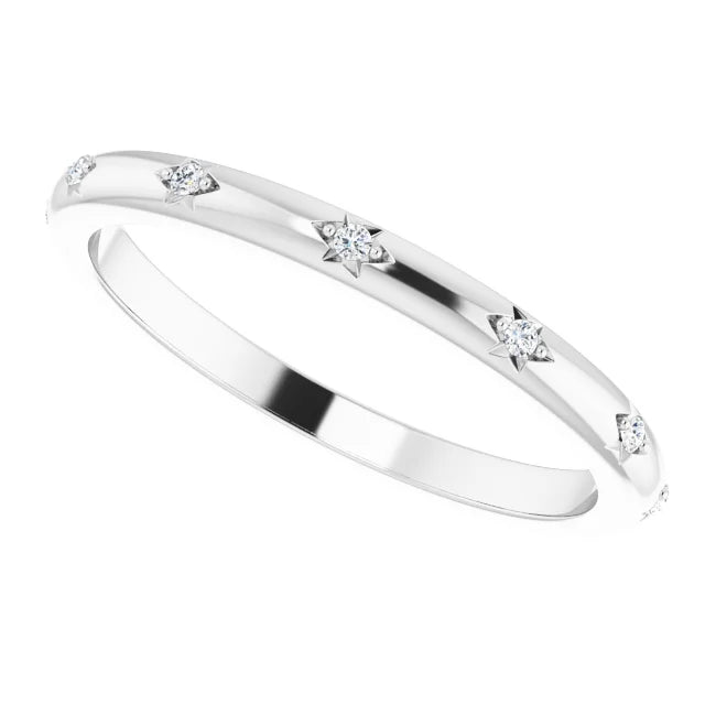14K White .06 Carat Natural Diamond Eternity with Vintage Inspired
