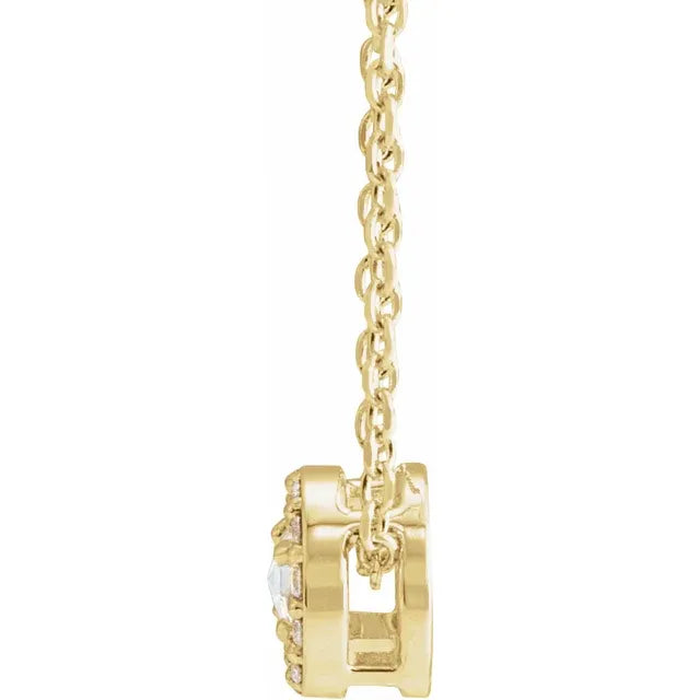 14K Yellow 1/8 CTW Rose-Cut Natural Diamond Halo-Style, comes with adjustable 16-18" Necklace