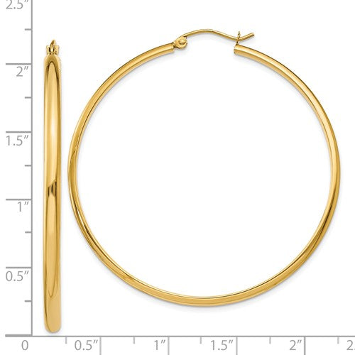 14K Yellow Gold Polished Hoop Earrings, Size 2 inches