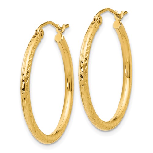 14k Yellow Gold Diamond cut 2mm Round Tube Hoop Earrings