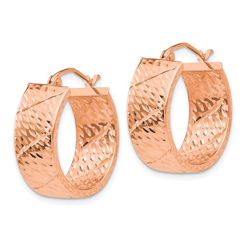 14k White Gold Polished & Textured Hoop Earrings, Size length 20 mm Wide 8 mm