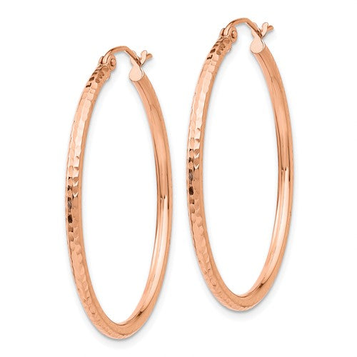 14k Gold Polished Lightweight Large Diamond-cut Tube Hoop Earrings - Metal Options 14k Rose - White - Yellow