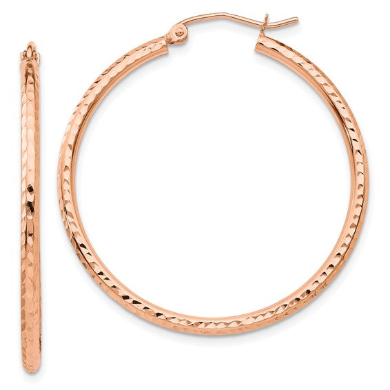 14k Gold Polished Lightweight Large Diamond-cut Tube Hoop Earrings - Metal Options 14k Rose - White - Yellow