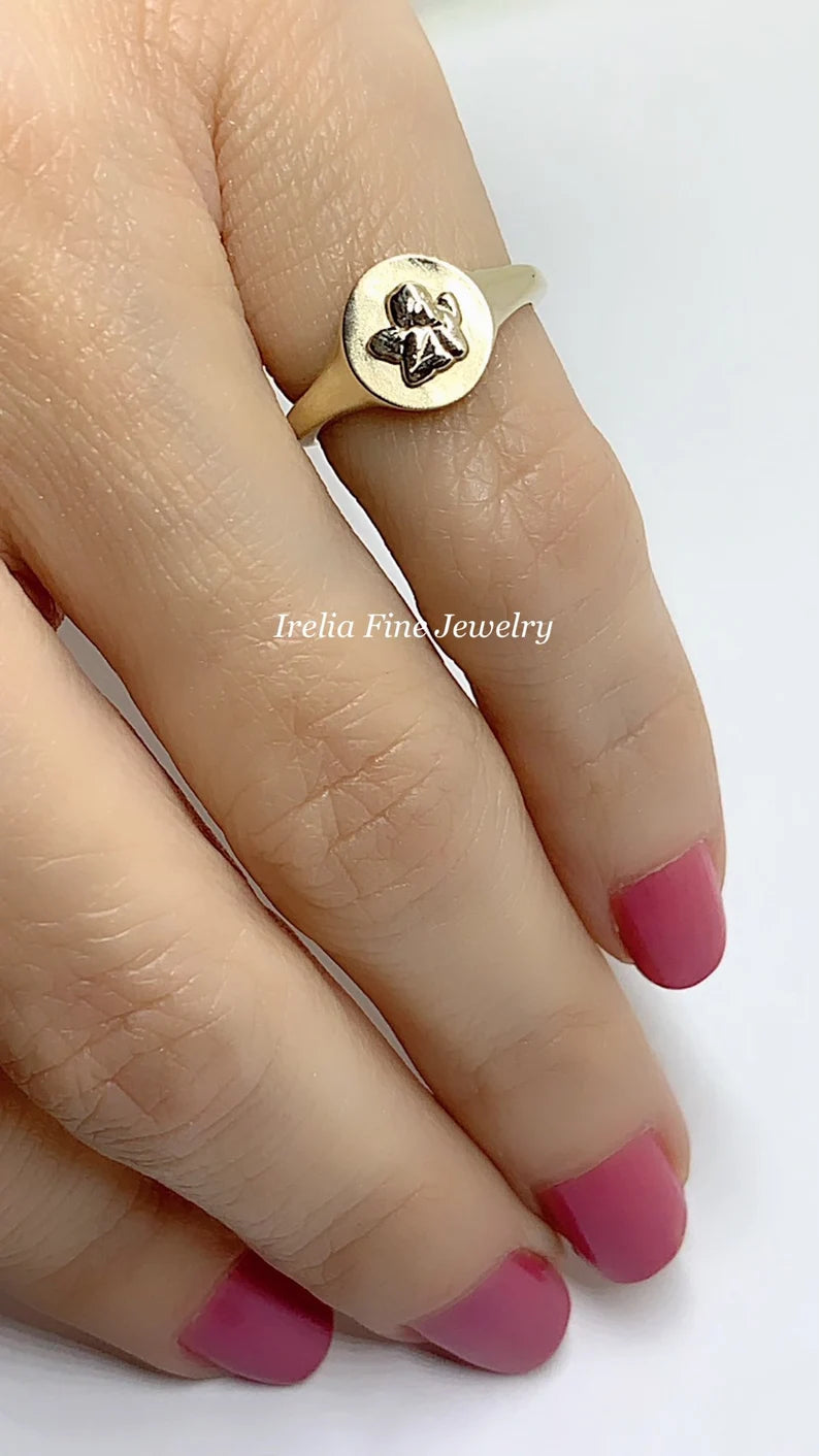 14K Yellow Cherub Angel Pinky Ring, Size 4