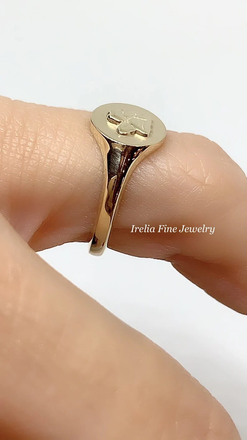 14K Yellow Cherub Angel Pinky Ring, Size 4