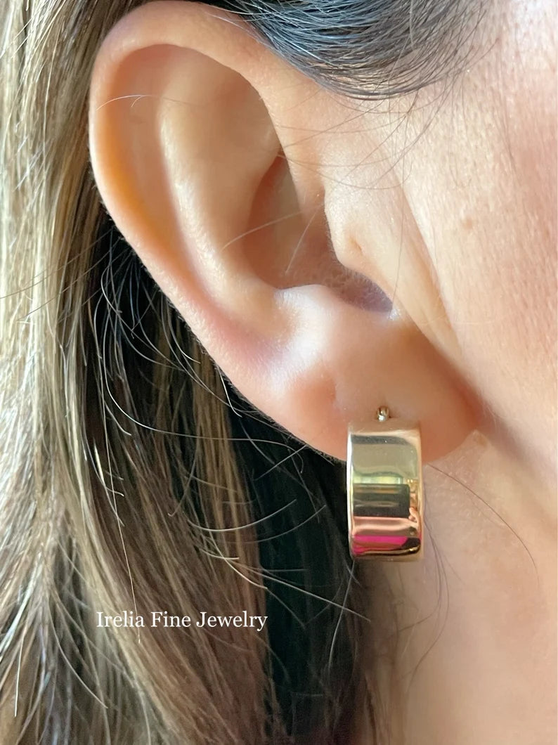 14K Yellow Gold Wide Polished Hoop Earring