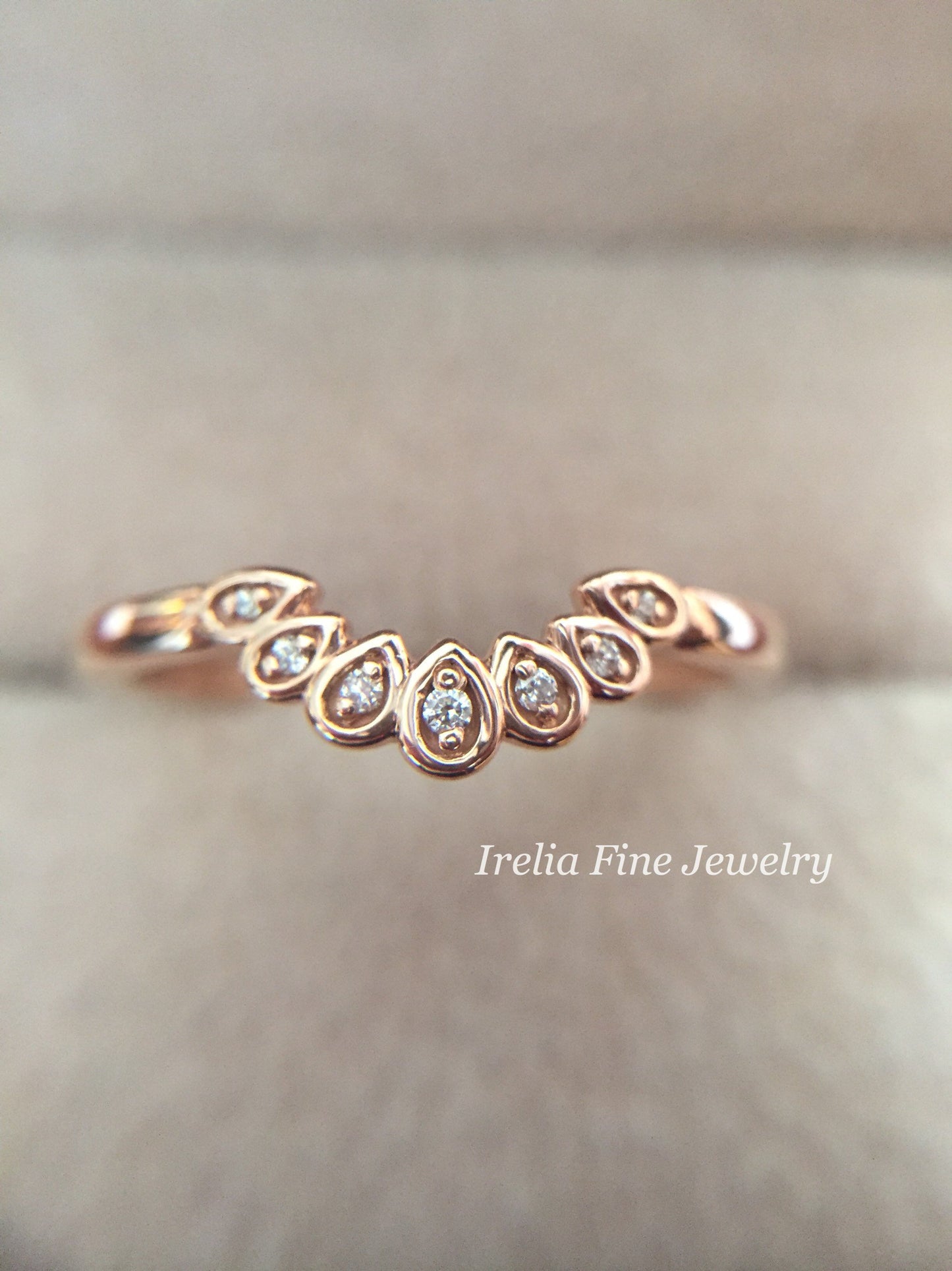 14K Gold 1/4 ct Natural Diamonds Vintage Inspired Contoured Band