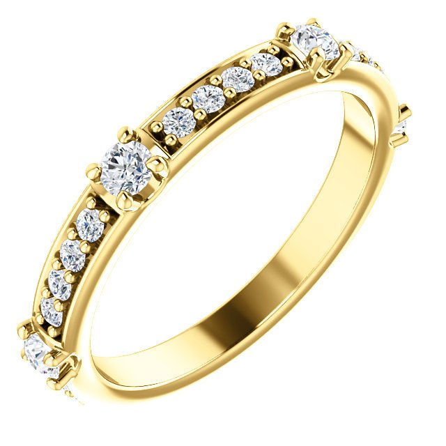 14k Yellow gold Alternating Diamond Stackable Band