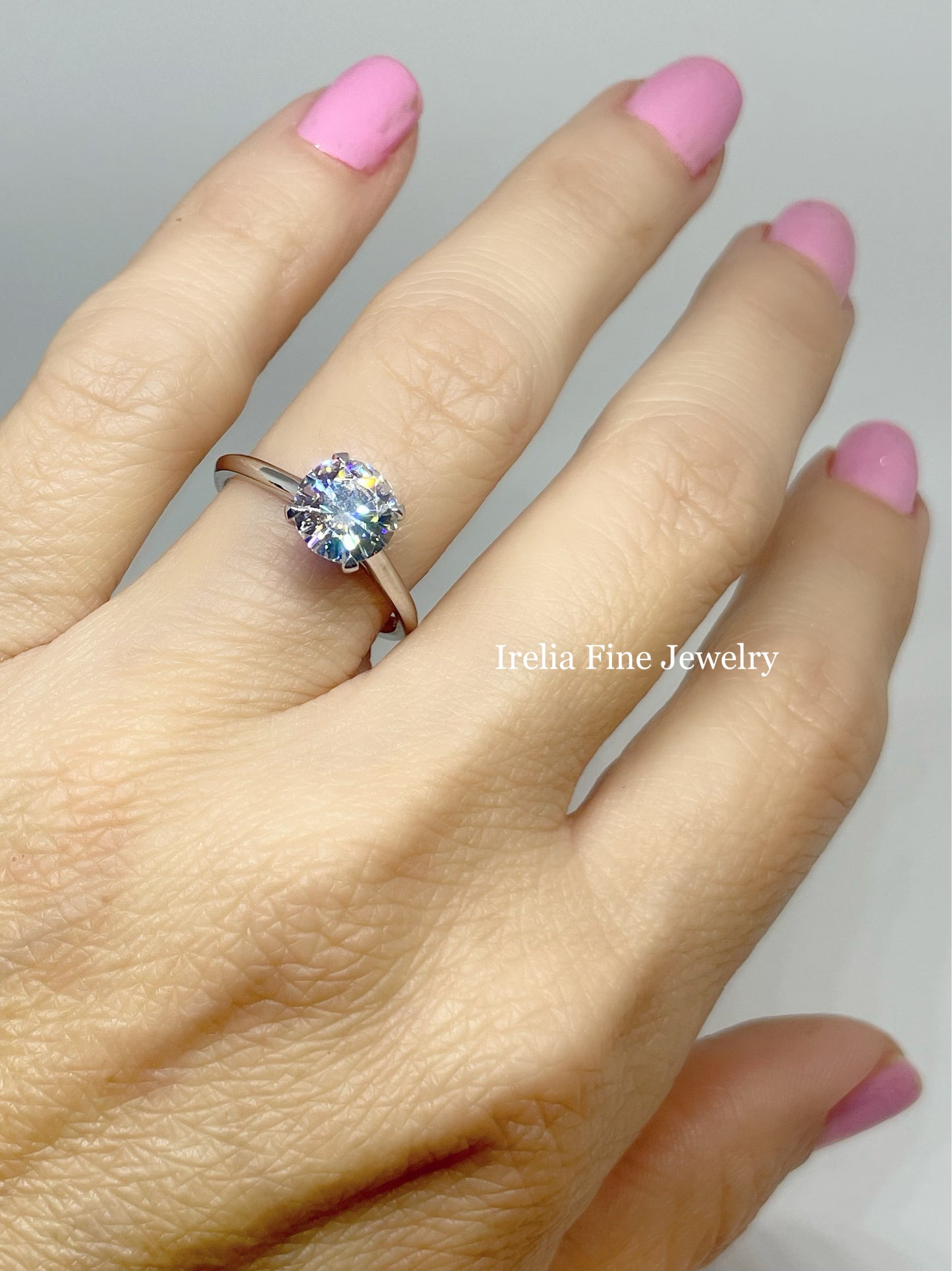 1.50 Carat Round Moissanite 14k White Solitaire Engagement Color D-E-F , Cut Heart and Arrow