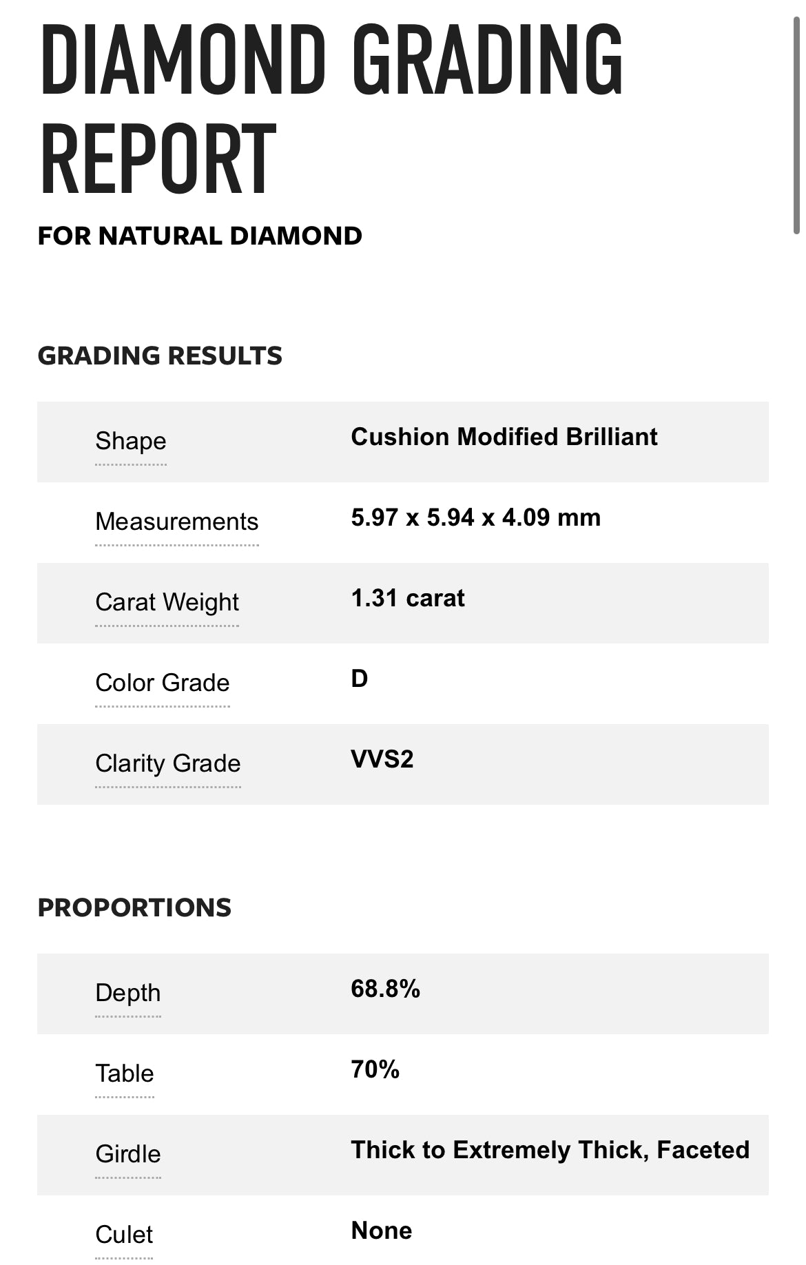 1.31 Carat Cushion Cut Diamond D , VVS2 , GIA Certified 2151765787