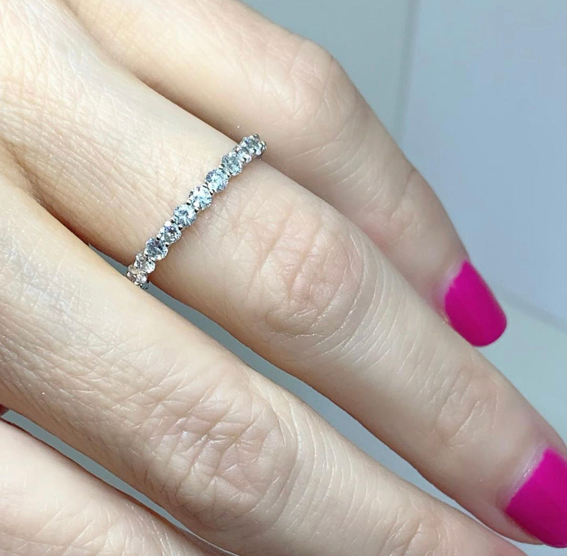 14K White Gold 2 mm Round Natural 7/8 Carat Diamond Eternity Band, Ring Size 7