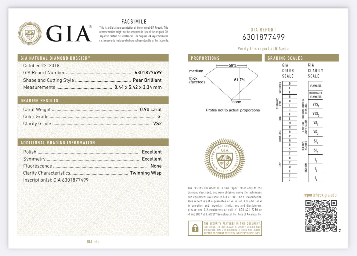 .90 Carat Pear Shape Diamond G , VS2 , GIA Certified 6301877499